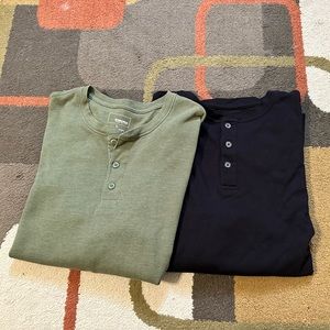 Two long sleeved Henley shirts, size L